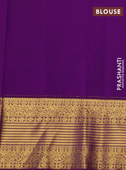 Semi kanchipuram silk saree mehendi green and purple with allover small zari checks & buttas and zari woven border