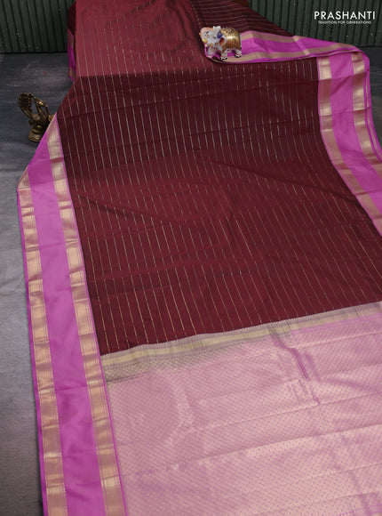 Semi kanchipuram silk saree deep maroon and lotus pink with allover zari weaves and rettapet zari woven korvai border