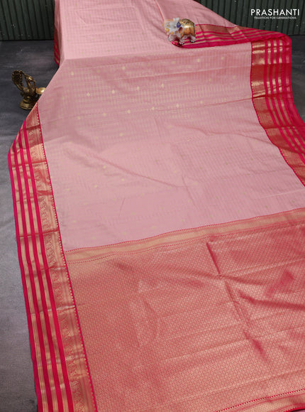 Semi kanchipuram silk saree pastel pink and pink with allover zari checks & buttas and zari woven korvai border