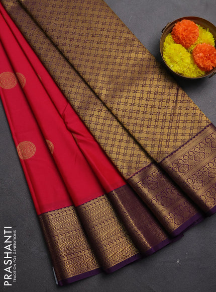 Semi kanchipuram silk saree pink and purple with zari woven buttas and zari woven korvai border
