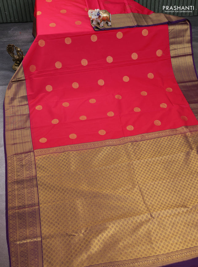 Semi kanchipuram silk saree pink and purple with zari woven buttas and zari woven korvai border