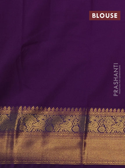 Semi kanchipuram silk saree off white and purple with zari woven buttas and zari woven korvai border
