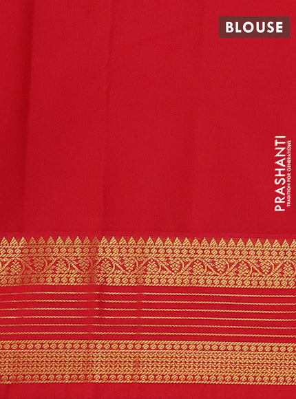 Semi kanchipuram silk saree navy blue and red with zari woven buttas and temple design zari woven korvai border
