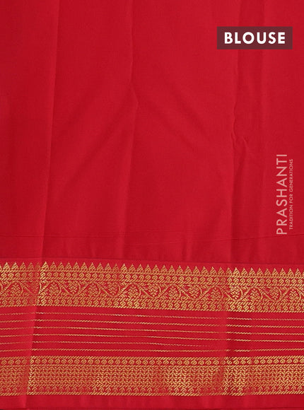 Semi kanchipuram silk saree navy blue and red with zari woven buttas and temple design zari woven korvai border