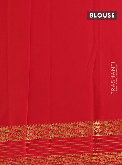 Semi kanchipuram silk saree lime green and red with zari woven buttas and temple design zari woven korvai border