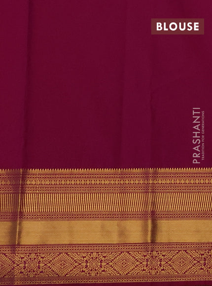 Semi kanchipuram silk saree magenta pink with allover zari stripe & buttas and long zari woven border