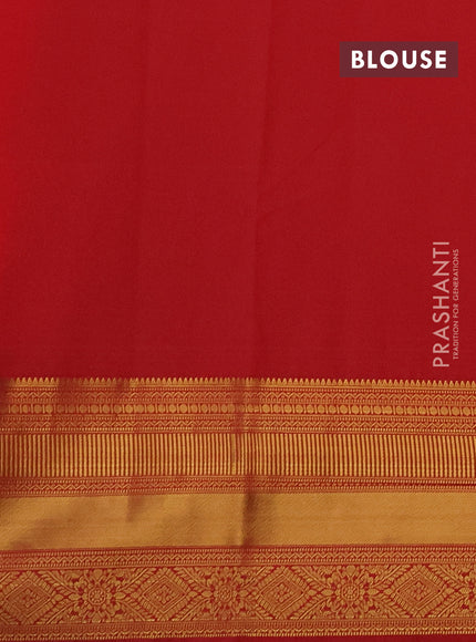 Semi kanchipuram silk saree tomato pink with allover zari stripe & buttas and long zari woven border