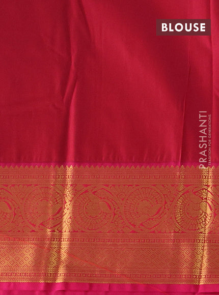 Semi kanchipuram silk saree bottle green and pink with allover zari weaves & buttas and temple design zari woven border