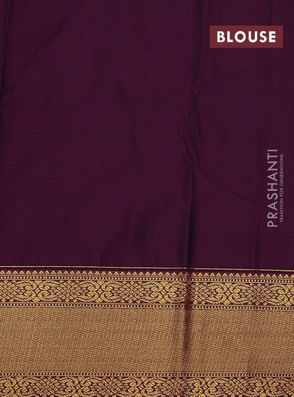 Semi kanchipuram silk saree mehendi green and magenta pink with allover zari checks & buttas and temple design zari woven korvai border
