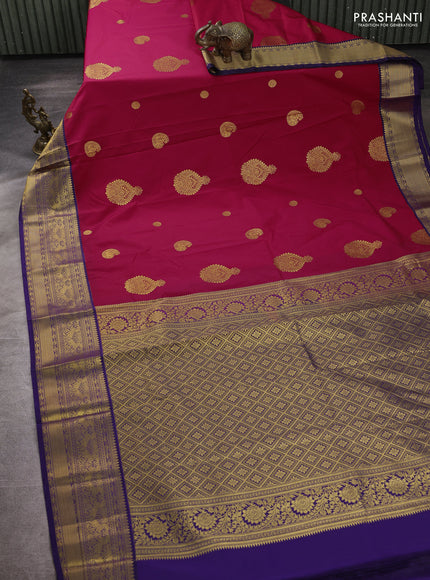 Semi kanchipuram silk saree dark pink and deep violet with zari woven buttas and zari woven border