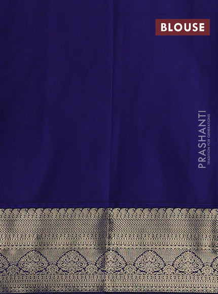 Semi kanchipuram silk saree mild teal and navy blue with allover small zari checks & buttas and zari woven korvai border