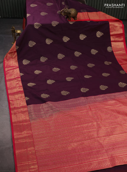 Semi kanchipuram silk saree deep wine and pink with zari woven buttas and zari woven korvai border