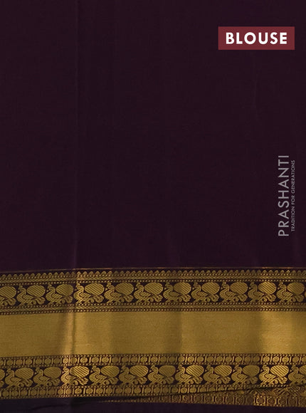 Semi kanchipuram silk saree mustard green and deep purple with allover zari checks & buttas and rich rettapet zari woven korvai border