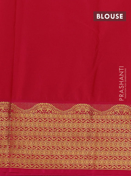 Semi kanchipuram silk saree mustard yellow and pink with allover zari checks & buttas and zari woven korvai border