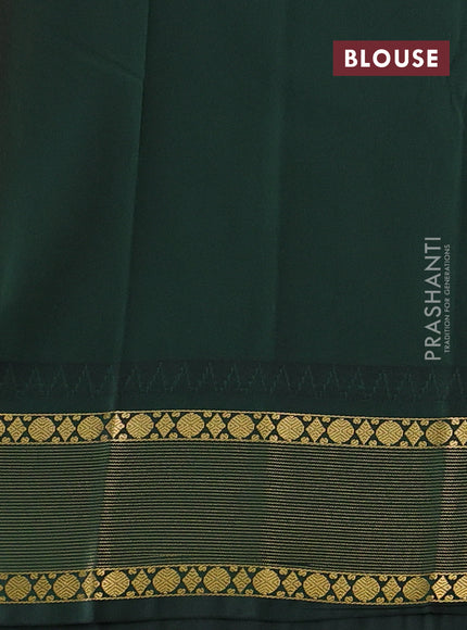 Semi kanchipuram silk saree orange and bottle green with zari woven buttas and temple design zari woven border