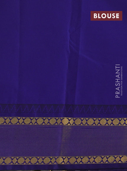 Semi kanchipuram silk saree fluorescent green and blue with zari woven buttas and temple design zari woven border