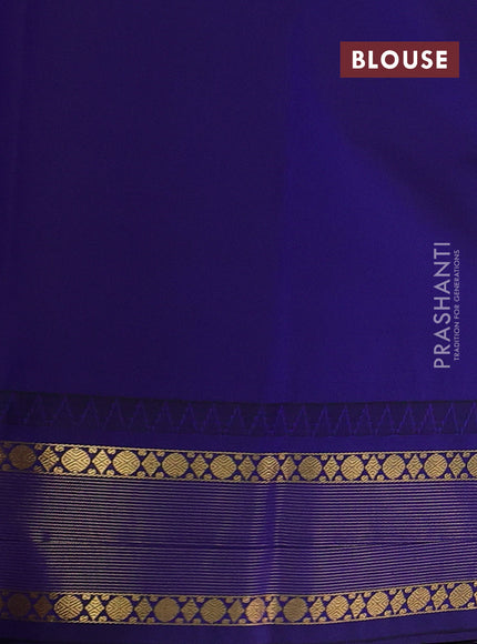 Semi kanchipuram silk saree mustard yellow and blue with zari woven buttas and temple design zari woven border