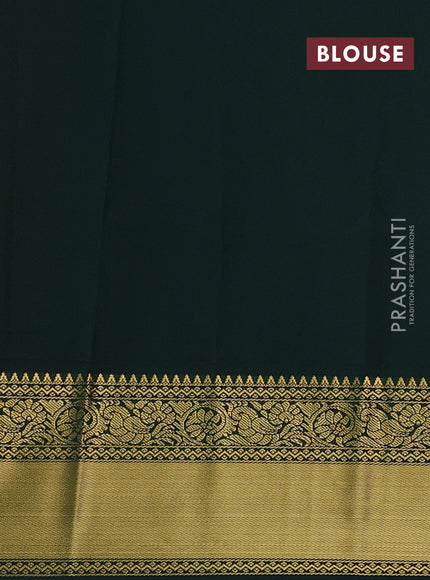 Semi kanchipuram silk saree orange and bottle green with allover zari checks & buttas and temple design rich zari woven border