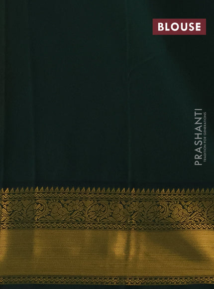 Semi kanchipuram silk saree rust shade and bottle green with allover small zari checks & buttas and temple design rich zari woven korvai border
