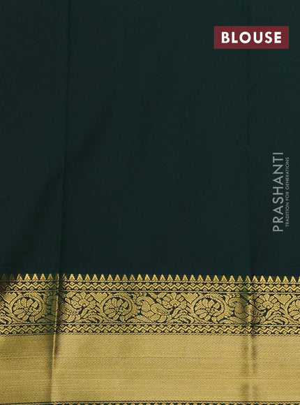 Semi kanchipuram silk saree magenta pink and bottle green with allover small zari checks & buttas and temple design rich zari woven korvai border