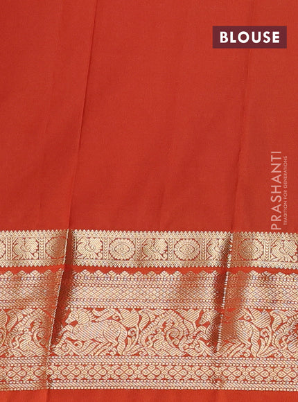 Semi kanchipuram silk saree deep wine and orange with allover zari woven buttas and long zari woven border