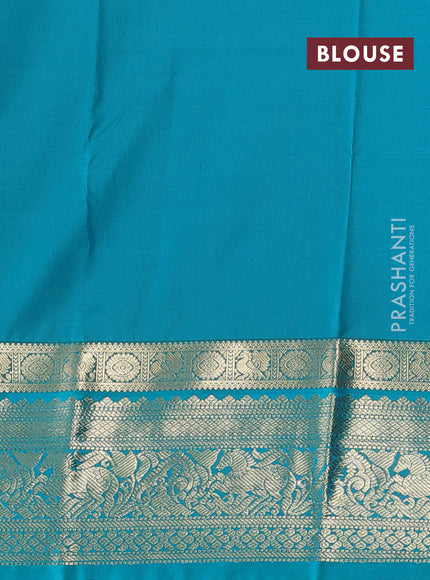 Semi kanchipuram silk saree coffee brown and teal green with allover zari woven buttas and long zari woven border