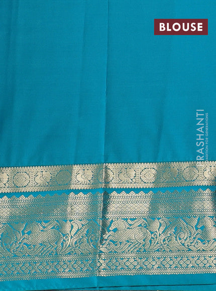 Semi kanchipuram silk saree maroon and teal green with allover zari woven buttas and long zari woven border