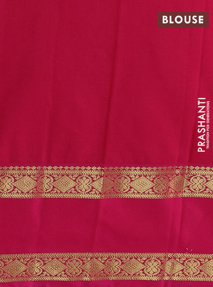 Semi kanchipuram silk saree green and pink with allover zari checks & buttas and rettapet zari woven korvai border