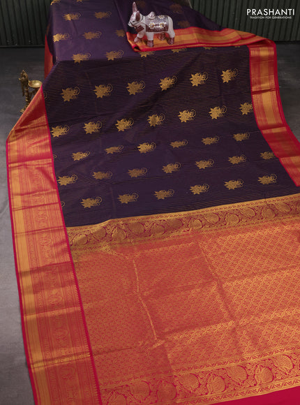 Semi kanchipuram silk saree deep violet and pink with allover zari weaves & buttas and long rich zari woven korvai border