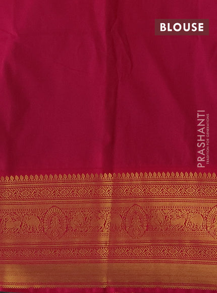 Semi kanchipuram silk saree deep violet and pink with allover zari weaves & buttas and long rich zari woven korvai border