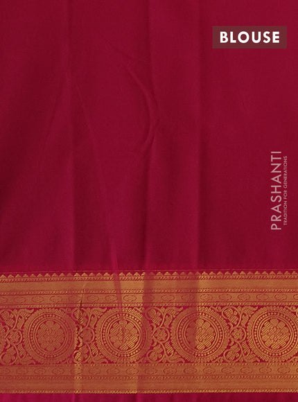 Semi kanchipuram silk saree green and pink with allover zari checks & buttas and zari woven korvai border