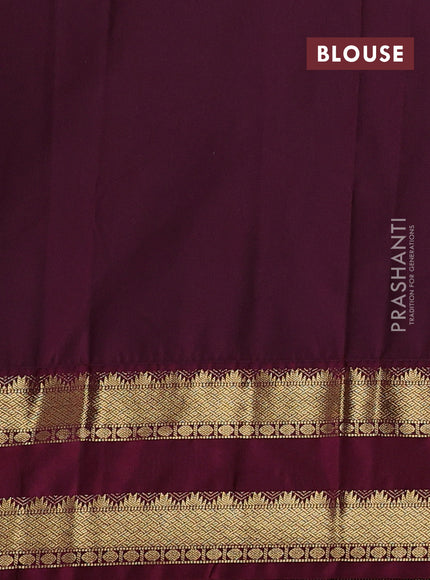 Semi kanchipuram silk saree light green and maroon shade with allover zari woven buttas and temple design rettapet zari woven border
