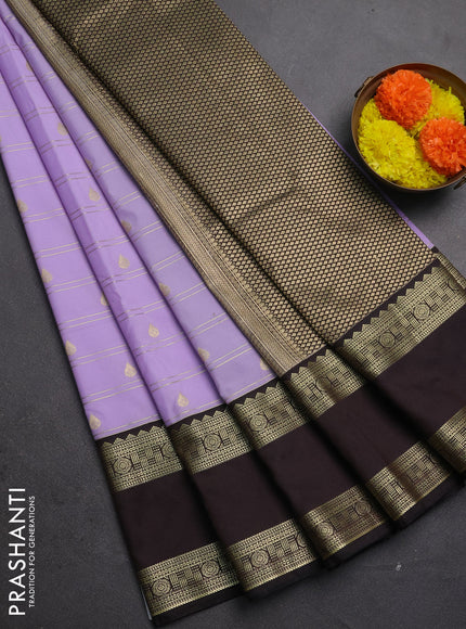 Semi kanchipuram silk saree lavender and coffee brown with allover zari weaves & buttas and rettapet zari woven korvai border