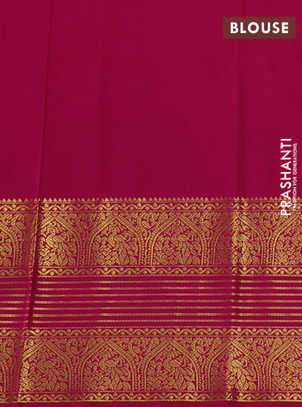 Semi kanchipuram silk saree blue and pink with allover zari checks & buttas and long zari woven korvai border