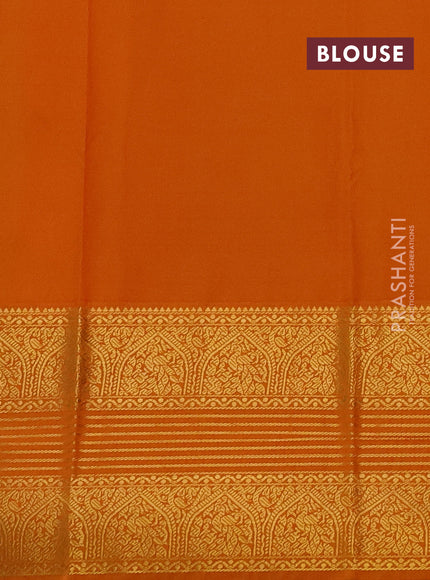 Semi kanchipuram silk saree navy blue and mustard yellow with allover zari checks & buttas and long zari woven korvai border
