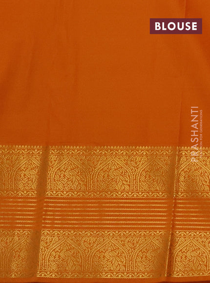 Semi kanchipuram silk saree peacock green and mustard yellow with allover zari checks & buttas and long zari woven korvai border