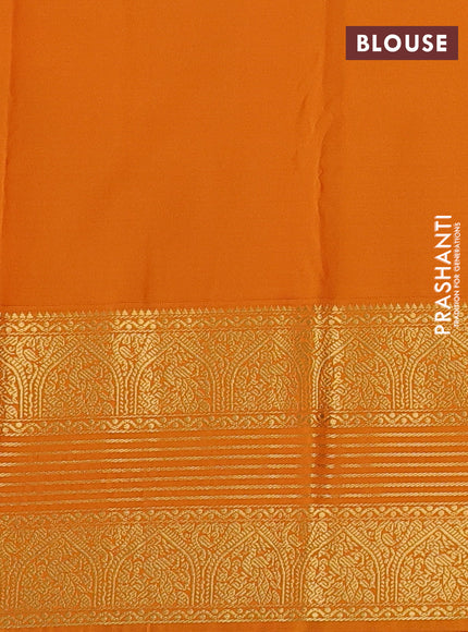 Semi kanchipuram silk saree navy blue and mustard yellow with allover zari checks & buttas and long zari woven korvai border