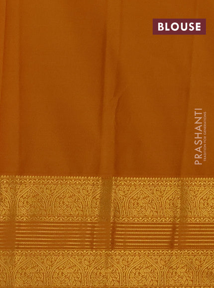Semi kanchipuram silk saree wine shade and mustard yellow with allover zari checks & buttas and long zari woven korvai border
