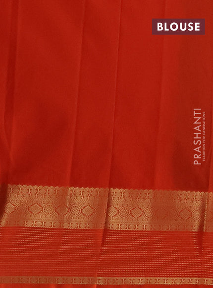 Semi kanchipuram silk saree green and orange with zari woven buttas and zari woven border