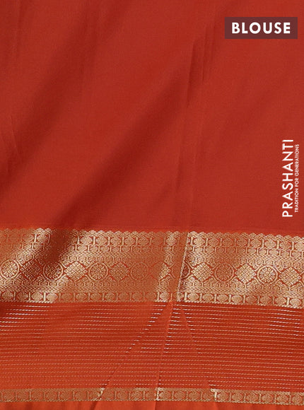 Semi kanchipuram silk saree coffee brown and rust shade with zari woven buttas and zari woven korvai border