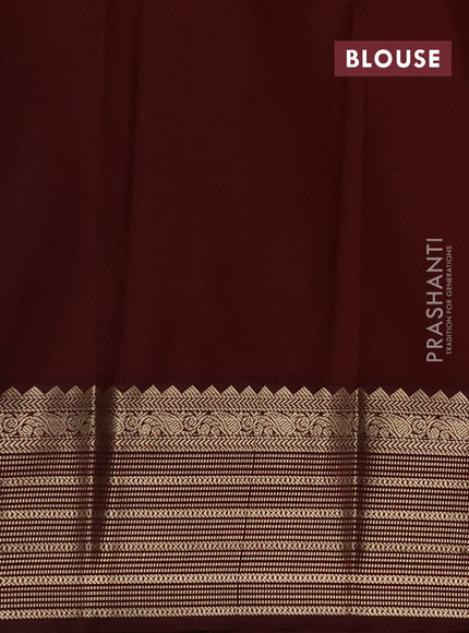 Semi kanchipuram silk saree beige and deep maroon with allover zari checks & buttas and zari woven border