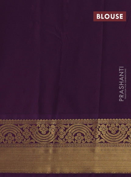 Semi kanchipuram silk saree teal blue and deep purple with allover zari woven buttas and rich zari woven border