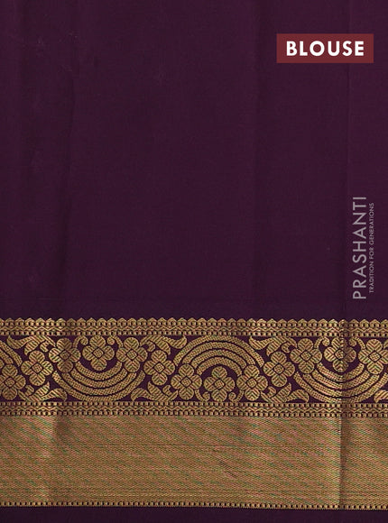 Semi kanchipuram silk saree cream and purple with allover zari woven buttas and rich zari woven border