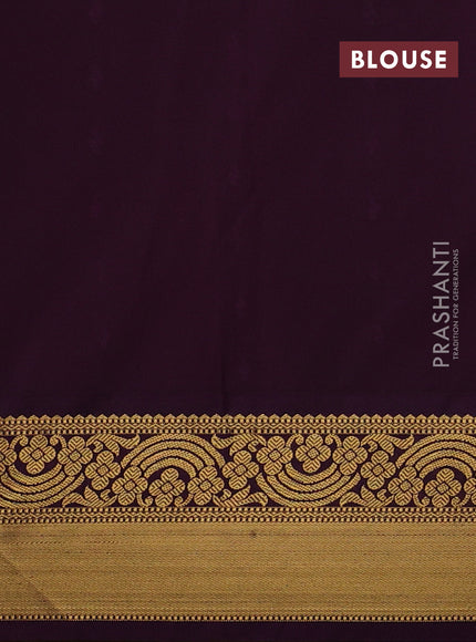Semi kanchipuram silk saree mustard yellow and purple with allover zari woven buttas and rich zari woven border