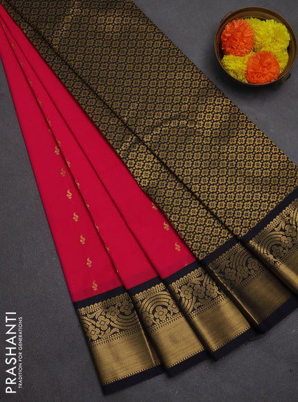 Semi kanchipuram silk saree dark pink and deep navy blue with allover zari woven buttas and rich zari woven border