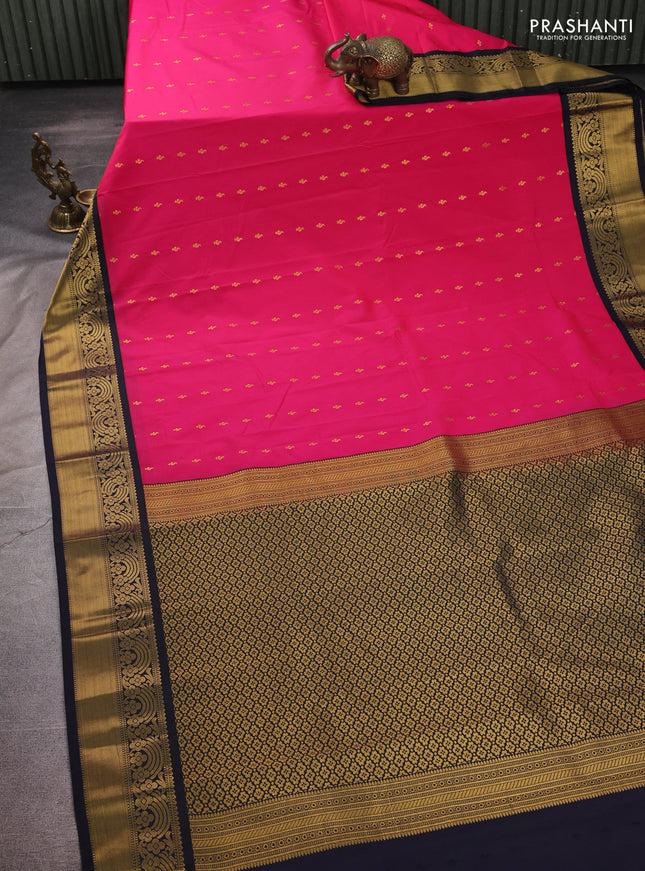 Semi kanchipuram silk saree dark pink and deep navy blue with allover zari woven buttas and rich zari woven border