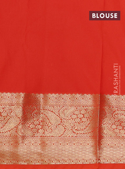 Semi kanchipuram silk saree coffee brown and orange with allover small zari checks & buttas and long zari woven border