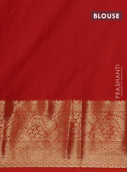 Semi kanchipuram silk saree mustard yellow and orange with allover zari checks & buttas and long zari woven border