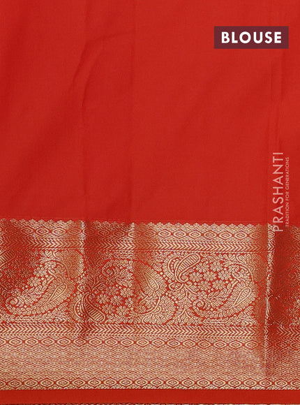 Semi kanchipuram silk saree blue and orange with allover small zari checks & buttas and long zari woven border