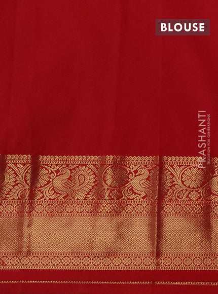 Semi kanchipuram silk saree blue and red with allover zari checks & buttas and long zari woven border
